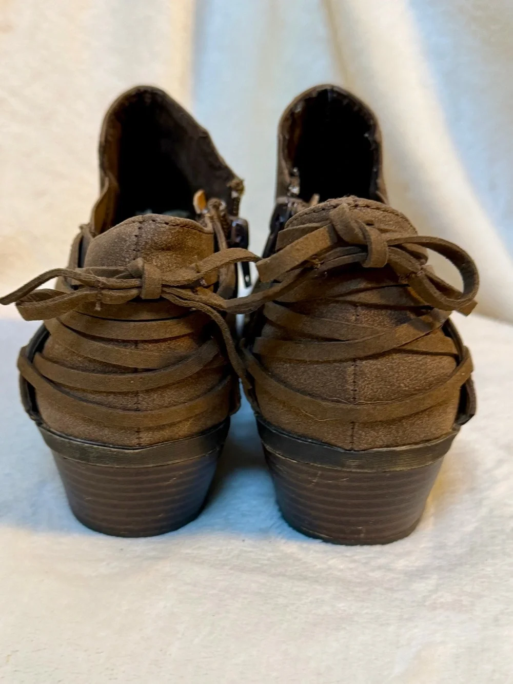 Jellypop Brown Suede Ankle Booties with Laced Accent